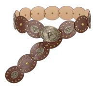 WERFORU Women's Boho Disc Belt Cowboy Wide Western Concho Leather Belt for Dresses Jeans Skirts,Brown