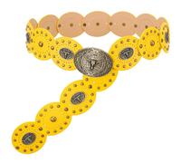 WERFORU Women's Boho Disc Belt Cowboy Wide Western Concho Leather Belt for Dresses Jeans Skirts,Yellow