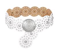 WERFORU Women's Boho Disc Belt Wide Western Leather Belt Vintage Concho Waist Belts for Dress Jeans