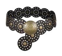WERFORU Women's Boho Disc Belt Wide Western Leather Belt Vintage Concho Waist Belts for Dress Jeans