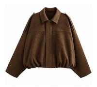 WERFORU Women's Faux Suede Bomber Jacket Casual Pilot Coat Oversized Spring Fall Batwing Long Sleeve Streetwear Outwear