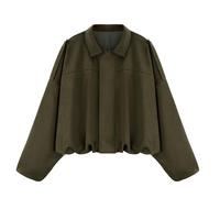 WERFORU Women's Faux Suede Bomber Jacket Casual Pilot Coat Oversized Spring Fall Batwing Long Sleeve Streetwear Outwear