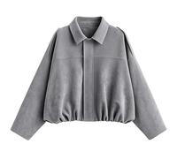 WERFORU Women's Faux Suede Bomber Jacket Casual Pilot Coat Oversized Spring Fall Batwing Long Sleeve Streetwear Outwear
