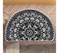 WERGHJ Half Round Door Mat, Semi Circle Bathroom Floor Rug, Boho Black and White Non-Slip Welcome Entrance Way Absorbent Bath Mat, Microfiber Tufted Indoor Rug for Kitchen Living Room