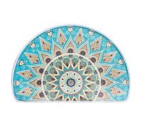 WERGHJ Half Round Door Mat,Semi Circle Bathroom Floor Rug,Mandala Boho Bohemian Cyan Non-Slip Welcome Entrance Way Absorbent Bath Mat,Microfiber Tufted Indoor Rug for Kitchen Living Room (h6)