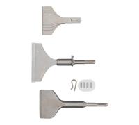 WERHE SDS Plus Scaling Chisel Set, 5 Blades 25-100 mm Flat Chisel | for tiles, plaster, adhesive, concrete residues, holder length 170 mm, wide additional blade 75 x 180 mm