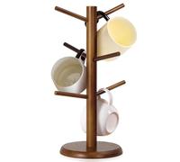 WERJOURU Mug Holder Tree,Coffee Cup Holder,Mug Tree for Counter with 6 Hooks, Mug Holder for Counter Top，Counter,Coffee Bar Accessories and Decor，Jewelry Pendant(Brown)