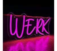 Werk Word LED Neon Pink Light Sign Werk Neon Signs “15.7x8.2 ” Acrylic LED USB/Switch for Man Cave Beer Pub Bar Financial Company Wall Decoration