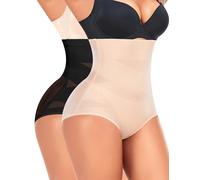 Werkiss Tummy Control Knickers High Waisted Shapewear for Women Tummy Control Body Shaper Slimming Underwear Shaping Briefs(#1 Black+beige, 2XL)