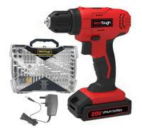 Werktough Cordless Drill Driver 20V Lithium Battery 1500MA 1h Fast Charger with 57pcs Deluxe Drill bits Tool Box