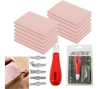 WerkWeit 12 Pcs Rubber Stamp Carving Block with Cutter Tool, 4x6 Inch Linoleum Block Stamp Making Kit, Soft Carving Rubber Brick, for Invitation Card DIY Printing