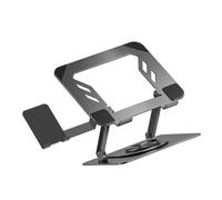 WERKWEN Rotating Laptop Stand for Study Desk | Adjustable Notebook Holder with Foldable Arms, Phone Side Shelf, Open Platform Cooling Space, Gray Steel Build