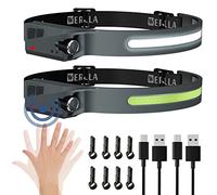 Werlla 2 Rechargeable Headlamp, Wide Beam 230 LED Headlamp Flashlight, 1200 Lumen Bright Head Lamp & Spotlight, Sensor Mode, 2.4oz Lightweight Headlamps with Clips for Outdoor Running, Hardhat, Hiking