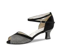 Werner Kern Steph Women's Dance Shoes - Suede Black / Brocade Silver - 5.5 cm Flare Heel - Made in Italy, Black Black Silver, 4 UK