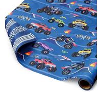 WERNNSAI 1 Roll Monster Truck Wrapping Paper 43cm x 5m Blue Car Gift Wrap