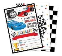 WERNNSAI 20 Count Racing Car Party Invitation - Race Car Birthday Invitation with Envelopes for Boys Kid Cars Party Supplies Racing Birthday Invite Cards Fill-in Style for Baby Shower Graduation Favor