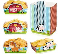 WERNNSAI 24 PCS Farm Snack Trays - 4 Designs Farm Birthday Party Snack Decorations for Kids Farm Animals Paper Food Serving Trays Barnyard Cow Snack Bowls Farm Nachos Boats Farm Theme Party Supplies