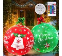 WERNNSAI 2PCS 60CM Light Up Inflatable Christmas Balls Decorations, Giant Christmas Baubles with 16 Colors LED Lights, PVC Big Blow Up Xmas Ornaments for Indoor Outdoor Yard Garden Home Tree Patio