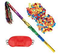 WERNNSAI 30-inch Rainbow Pinata Stick with Blindfold & Confetti - Extended Large Pinata Stick Set Piñata Stuffers Fillers for Kids Birthday Party Supplies Mexican Star Theme Party Favor