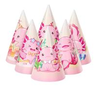 WERNNSAI Axolotl Party Hats - 12 PCS Pink Birthday Cone Hats Axolotl Birthday Decorations Pink Paper Headwear with Elastic String for Kids Girls Ocean Amphibious Animal Lovers Supplies