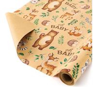 WERNNSAI Baby Kraft Wrapping Paper Roll - 1 Roll 43.2cm x 10m Kids Wrapping Paper Forest Animals Kraft Gift Wrap Decoration Bear Wrapping Baby Shower Newborn Birthday