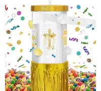 WERNNSAI Baptism Spinning Pinata - Christian Baptism Party Decorations God Bless Pinata with Blindfold Bat for First Communion Sacrament Christening Party Supplies White Gold