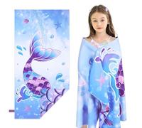 WERNNSAI Beach Towel for Girls, Mermaid Kids Microfibre Bath Towel 76 x 150 cm, Beach Towel for Bathing, Lightweight and Quick-Drying, Super Soft, Absorbent, Kids Pool Travel Swimming Shower Towel