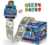 WERNNSAI Birthday Money Box for Cash Gift - Blue Surprise Gift Box Cash Pull Out Card and 50 Pcs Transparent Bags Money Surprise Boxes Fun Way to Give Cash as A Gift