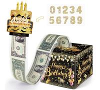 WERNNSAI Birthday Money Box for Cash Gift - Surprise Money Gift Boxes for Men Women Birthday Cash Gift Black Gold Happy Birthday Card with 50 PCS Transparent Bags DIY Stickers Fun Birthday Gift Idea