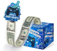 WERNNSAI Blue Money Box for Cash Gift - Surprise Gift Box Cash Pull Out Card and 50 Pcs Transparent Bags Money Surprise Boxes Fun Way to Give Cash as A Gift