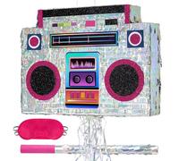 WERNNSAI Boombox Pinata - Retro Birthday Party Decoration Hip Pop Vintage Pinata with Eye Mask and Stick 90s Disco Birthday Decoration Accessories for Men Women Stag Night Decoration
