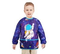 WERNNSAI Boys Toddler Smock - Space Arts Smocks for Kids Boys Ages 3-8 Years Waterproof Painting Artist Smocks Eating Cooking Baking Gardening Chef Apron with Long Sleeve and 3 Pockets