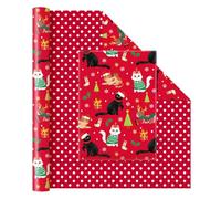 WERNNSAI Cat Christmas Wrapping Paper Jumbo Roll - 1 Roll 17” x 33 ft Cat Red Kids Christmas Wrapping Paper Birthday Party Gift Funny Christmas Wrap Decoration Polka Dot
