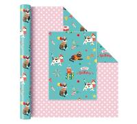 WERNNSAI Cat Wrapping Paper Kitten Cat Birthday Wrapping Paper for Girls | 1 Roll 43 cm x 10m Kids Birthday Gift Wrap Green Pink Bday Shower Celebration Present Wrap Paper Reversible Polka Dot Design