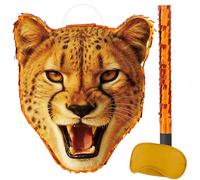 WERNNSAI Cheetah Pinata - Realistic Safari Pinata with Stick Blindfold for wildlife Jungle Animal Party Decorations Fillable Zoo Birthday Decorations Wild One Carnival Supplies