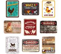 WERNNSAI Chicken Coop Signs - 9 PCS Creative Chicken Coop Accessories for Hen Rooster Cardboard Farmhouse Warning Signs Vintage Art Plaques Farm Garden Decorations
