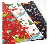 WERNNSAI Christmas Dinosaur Wrapping Paper Set - 10 Sheets 20" x 27" Dino Christmas Wrapping Paper Kids Xmas Gift Packing Supply for Boy Dino Theme Birthday Party Red Black Xmas Decor