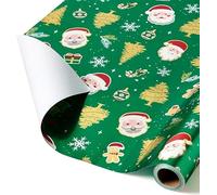 WERNNSAI Christmas Santa Wrapping Paper Roll - 1 Roll 43cm X 10m Vintage Christmas Wrapping Paper for Kids Adults Xmas Gift Wrap Green Gold Foil Tree Classic Holiday Favor Packing Decoration