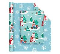 WERNNSAI Christmas Wrapping Paper - 1 Roll 17” x 33 ft Snowman Wrapping Paper Green Winter Wonderland Gift Wrap for Christmas Winter Holiday Gift Decoration Reversible Snowflake Design