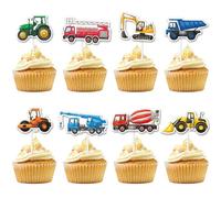 WERNNSAI Construction Cupcake Topper - Construction Zone Birthday Party Supplies 40 Pcs Dump Truck Excavator Tractor Cake Food Picks for Boys Kids Birthday Baby Shower Cake and Muffin Decorations