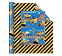 WERNNSAI Construction Truck Wrapping Paper Roll-1 Roll 17”X 33 Ft Construction Birthday Gift Wrapping Paper for Kids Boys Reversible Tractor Truck Gift Wrap WithStriped Design for Party Decoration