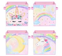WERNNSAI Cube Storage Bins - 4 Pack Fabric Foldable Storage Boxes 28 cm Cube Organizer for Kids Decorative Storage Baskets with Handles Home Closet Room Bedroom ( Unicorn )