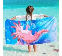 WERNNSAI Dinosaur Kids Beach Towel for Girls, 76 x 150cm Axolotl Sand Free Swim Towels for Girls Bath Pool Camping Travel Towel Quick Dry Ultra Absorbent Super Soft Beach Blanket Bath Shower Towel