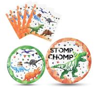 WERNNSAI Dinosaur Party Decorations - 48 PCS Dinosaur Birthday Decorations for Boys Dino Party Plates and Napkins Paper Tableware Set for Kids Birthday Party Supplies for 16 Guest