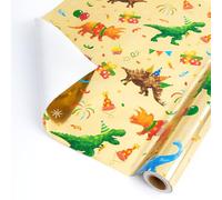 WERNNSAI Dinosaur Wrapping Paper - 1 Roll 43,2 cm x 10 m Dinosaur Gift Wrap Roll for Kids Boys Dino Birthday Wrap Paper Dinosaur Gift Favor Decoration Metallic Foil Design