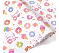 WERNNSAI Donut Wrapping Paper 1st Birthday Wrapping Paper for Girls | 6 Sheets Colorful Cute Baby Shower Wrap Papers Pink One Year Birthday Sweet Christening Wrap Decoration 70 x 50 cm