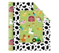 WERNNSAI Farm Animal Wrapping Paper - 1 Roll 17” x 33 ft Farm Baby Animal Wrapping Paper Kids Birthday Gift Wrap Supply Green Animal Decor Favor Cow Prints Baby Shower Design
