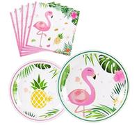 WERNNSAI Flamingo Party Supplies - 48PCS Luau Summer Hawaiian Themed Tableware Set for Girl Kids Birthday Dinner Dessert Plates and Napkins for Summer Pool Party Decoration Serves 16 Guests
