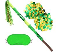 WERNNSAI Green Pinata Stick with Blindfold and Confetti - 76cm Sturdy Extended Large Pinata Stick Set Piñata Stuffers Fillers for Birthday Party Supplies Dragon Dino Sports Forest Theme Party