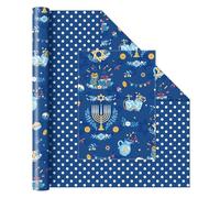 WERNNSAI Hanukkah Wrapping Paper - 1 Roll 17” x 33 ft Happy Hanukkah Gift Wrap Roll Reversible the Star of David Candles Menorahs Design Chanukah Celebration Gift Decoration Blue Gift Favor